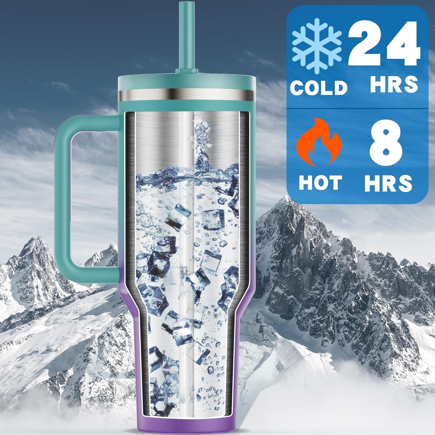 40 oz Tumbler with Handle and Flip Straw Lid - Upgraded Insulated Traveler Tumblers with Lids Straws Vacuum Leak Proof Stainless Steel 40oz Cup Mug Gifts for Men Women Him Her (Fairyland) - Image 2