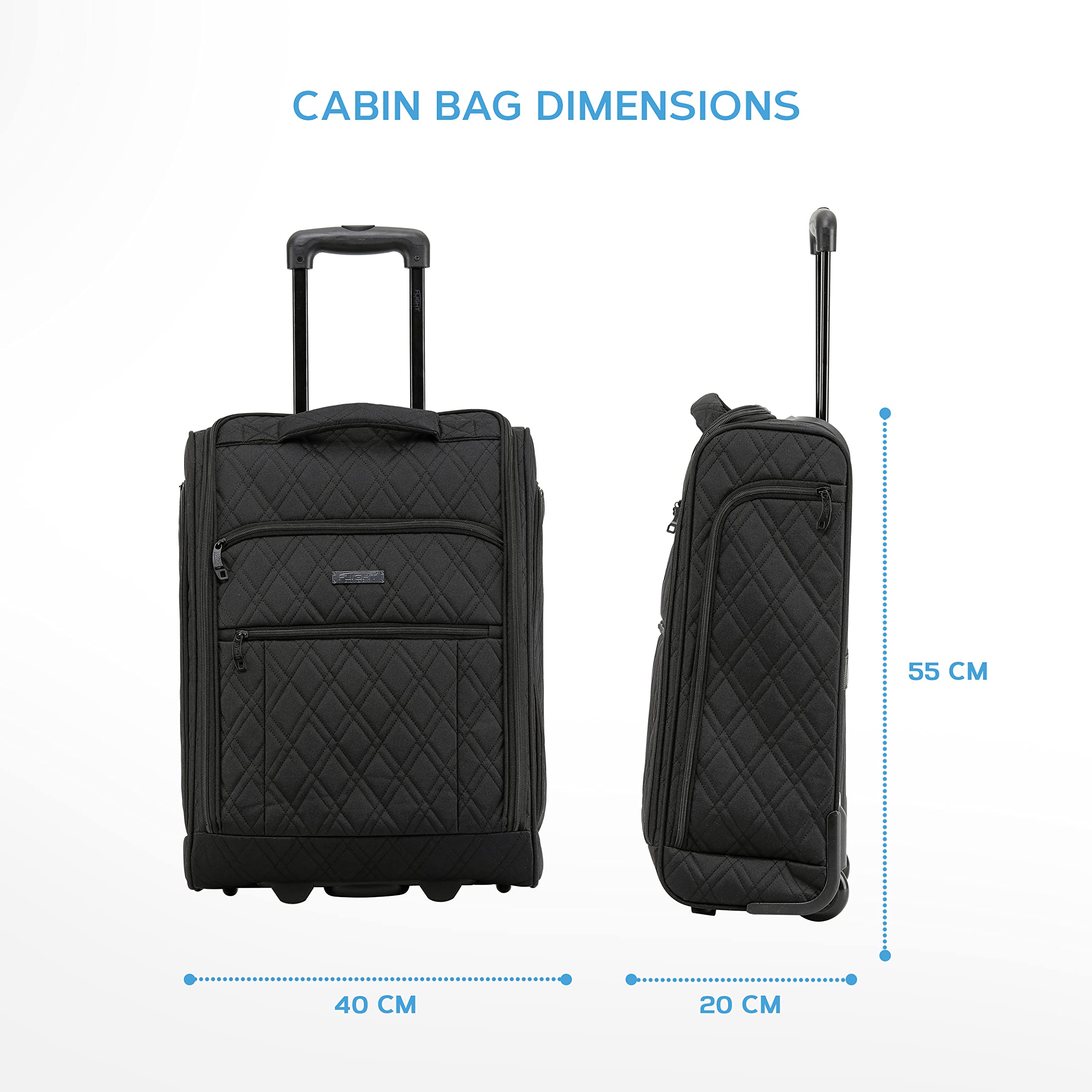 Flight Knight 55x40x20cm Ryanair Maximum Size Carry On Priority Hand Luggage Case Approved & Tested - 2 Wheels - Ultra Lightweight Durable Soft Case Textile Cabin Suitcase