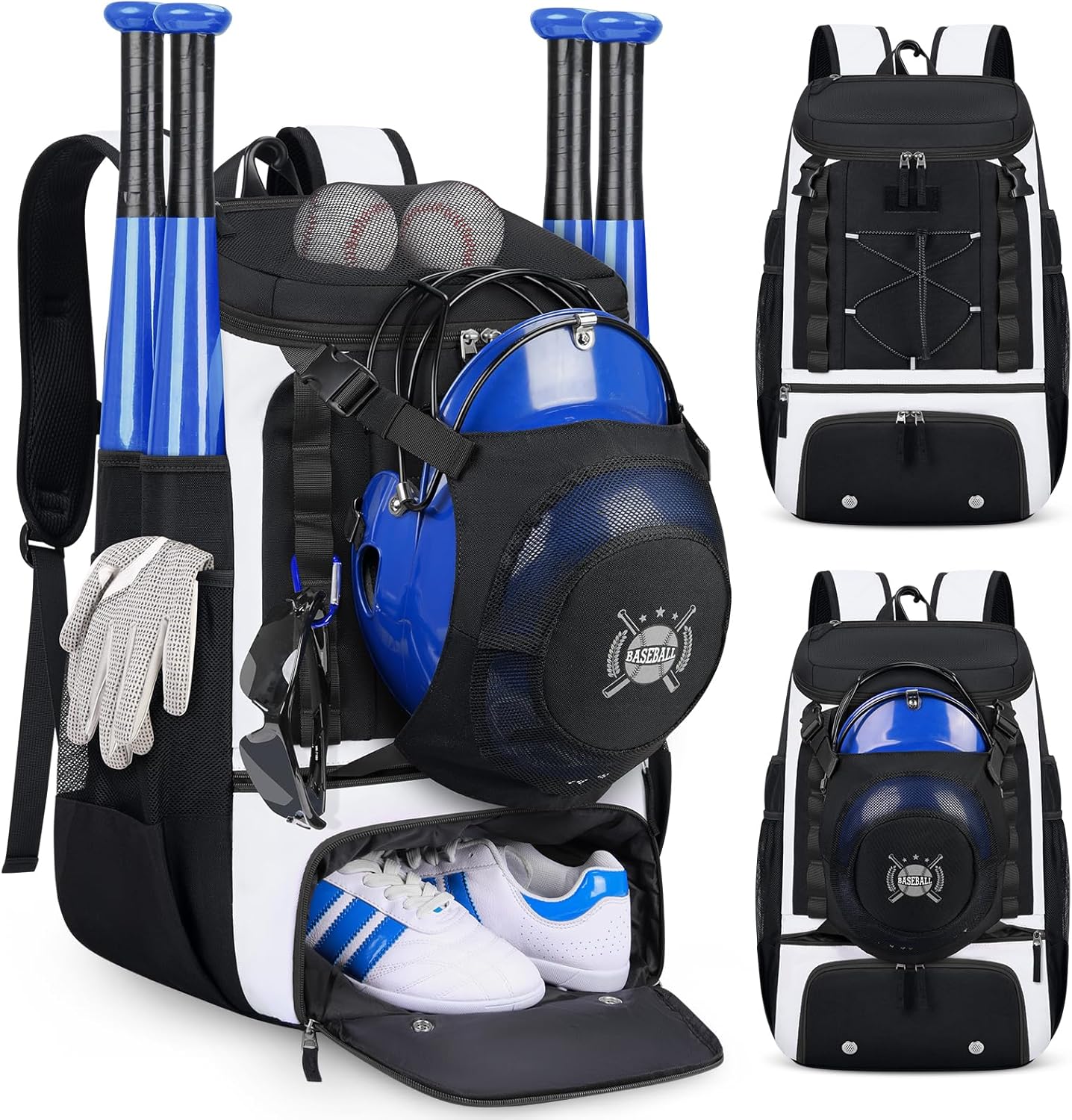 SDYSM Baseball Bag Lightweight Softball Bags for Adults Youth 40L Large Baseball Backpack with Shoe Compartment, Helmet Holder, Fence Hook Waterproof Softball Bats Bag for T-Ball & Softball Equipment