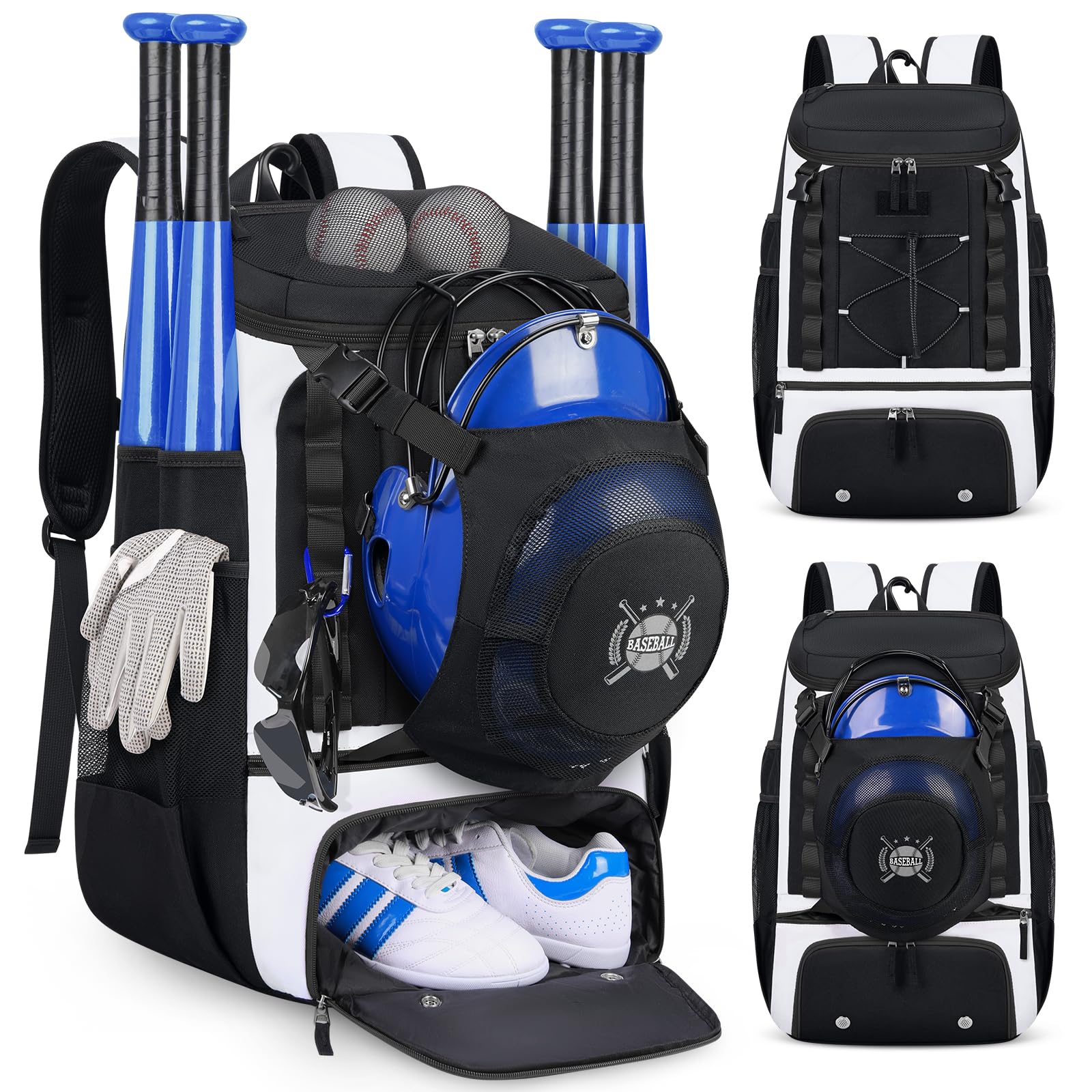 40L Baseball Backpack with Shoe Compartment & Helmet Holder | Water-resistant Softball Ba…