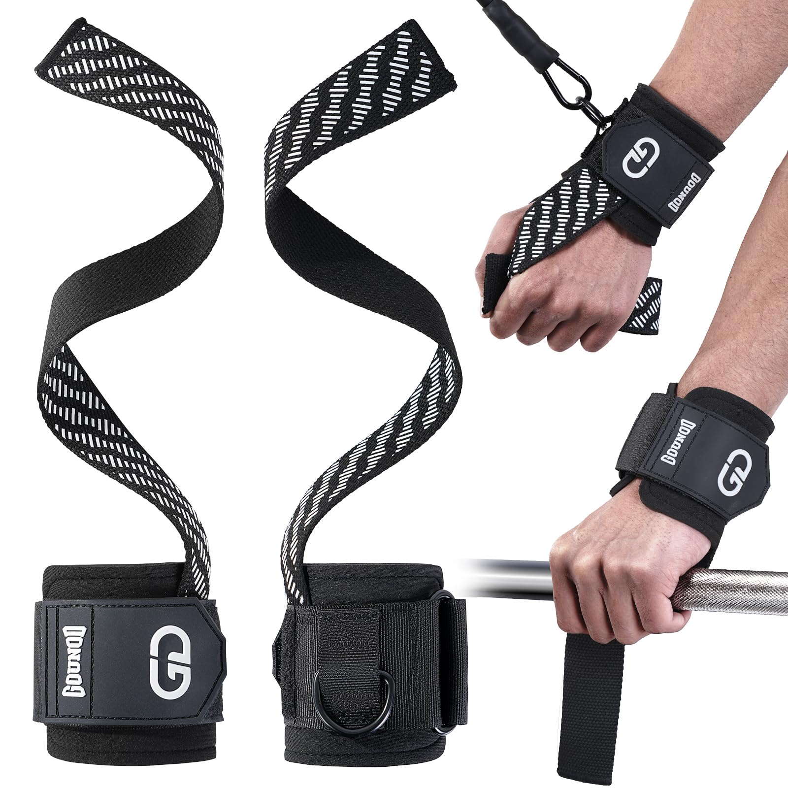 GOUNOD Lifting Wrist Straps with D Ring for Weightlifting Gym Heavy Duty Padded Wrist Support for Men Women
