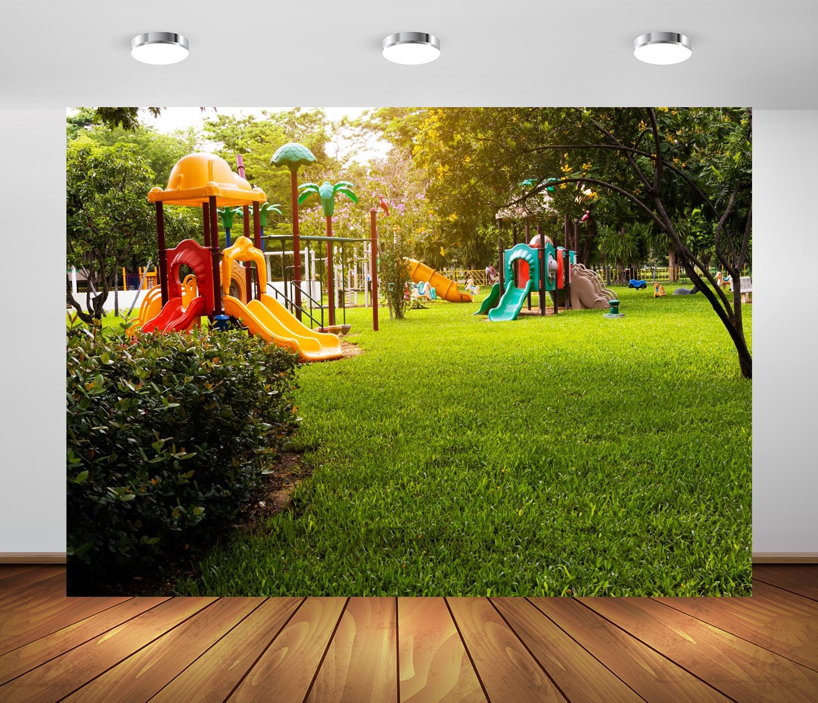 BELECO 10x8ft Fabric Children's Playground Backdrop Public Park Colorful Slide Background Kids Children Portrait Shoot Photo Props