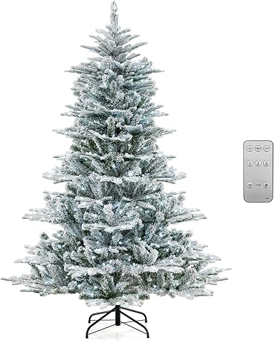 Miniatura 1 de Goplus Árbol de Navidad flocado de nieve preiluminado de 6 pies, árbol de Navidad artificial con bisagras con 350 luces LED blancas cálidas, 1022