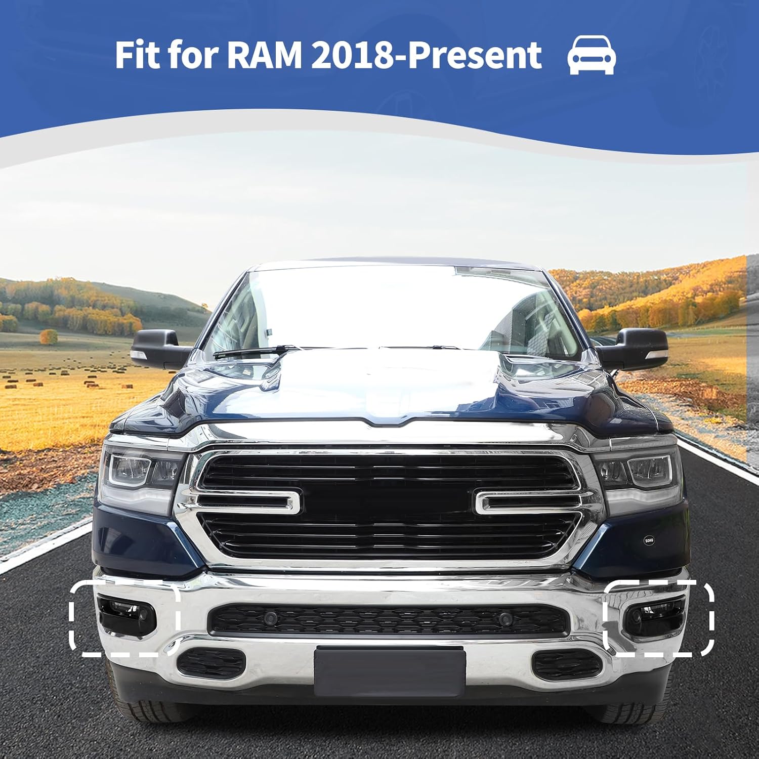 for RAM Front Fog Light Cover Trim Fit for RAM 2018-Present Black Exterior Accessories 2pcs