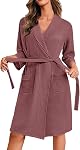 Ekouaer Robes for Women Waffle Knit Bathrobe Soft Lightweight Knee Length Loungewear with Pockets