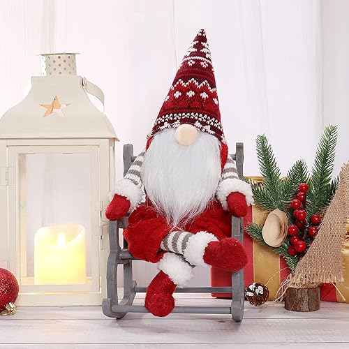 Miniatura 2 de Muñeco de gnomo navideño de felpa con silla de columpio, Papá Noel sueco hecho a mano, decoración de Tomte, adornos escandinavos para el hogar,