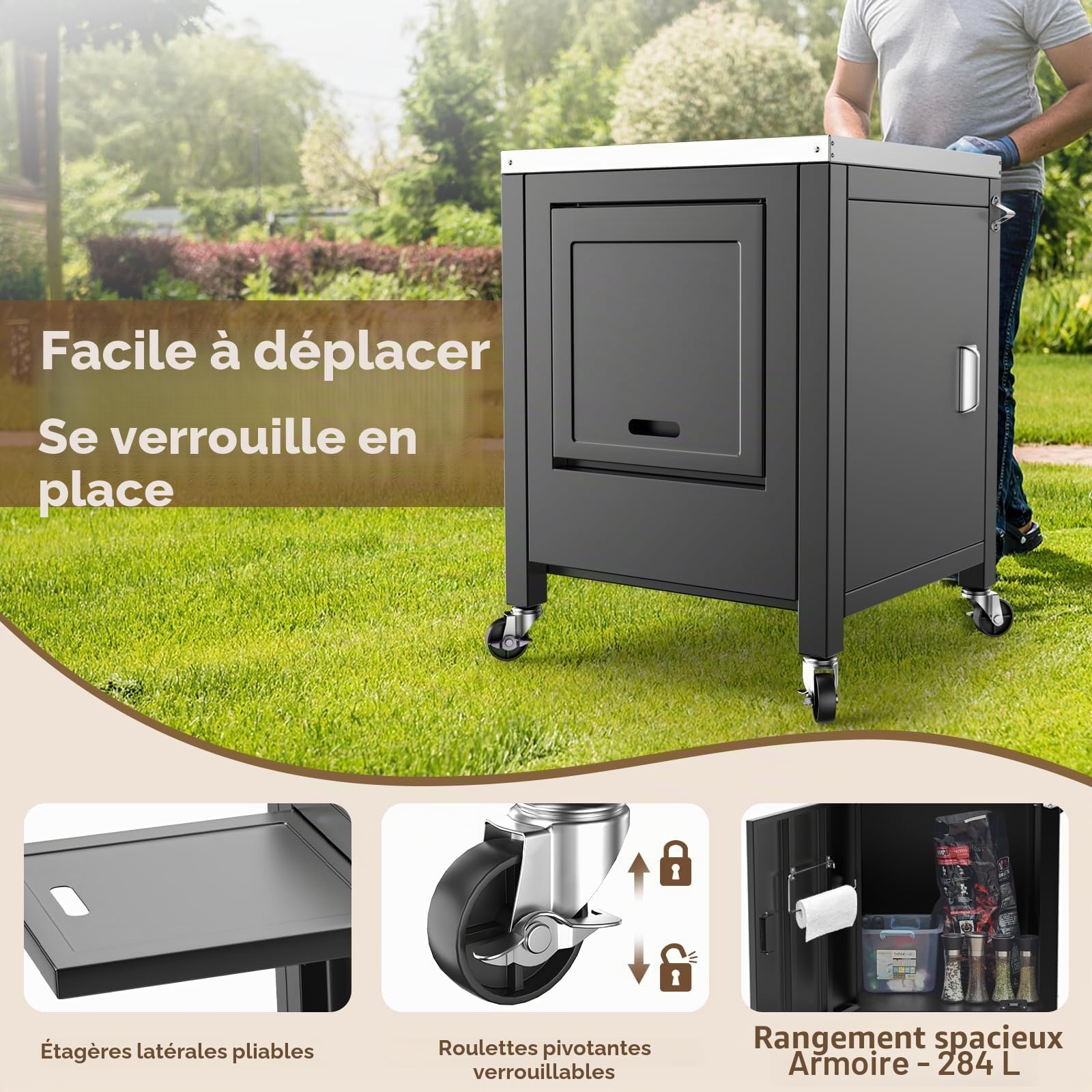 GFTIME Chariot de barbecue pour barbecue Ninja Woodfire – Chariot de service portable multifonction pour Weber Q, support de barbecue pour four à pizza, jardin et terrasse, chariot de cuisine