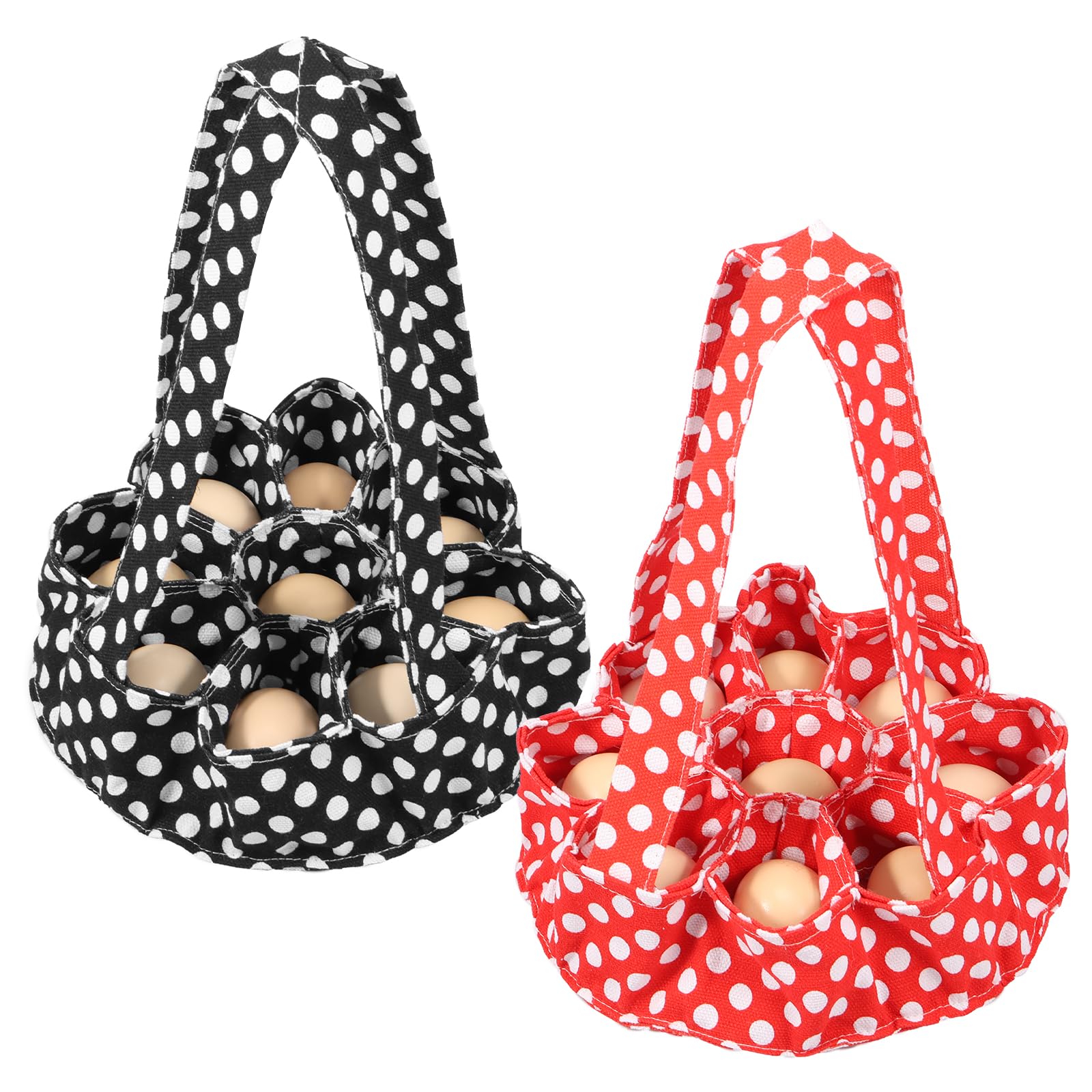 Qinglang Red + Black 2Pcs Egg Bags Mini Egg Collecting Basket With 9 Pouches Gathering Basket For Farmhouse Chicken Hen Duck Goose Eggs Holder Bags Housewife Garden Transporting Storage Canvas Fresh Eggs Bag