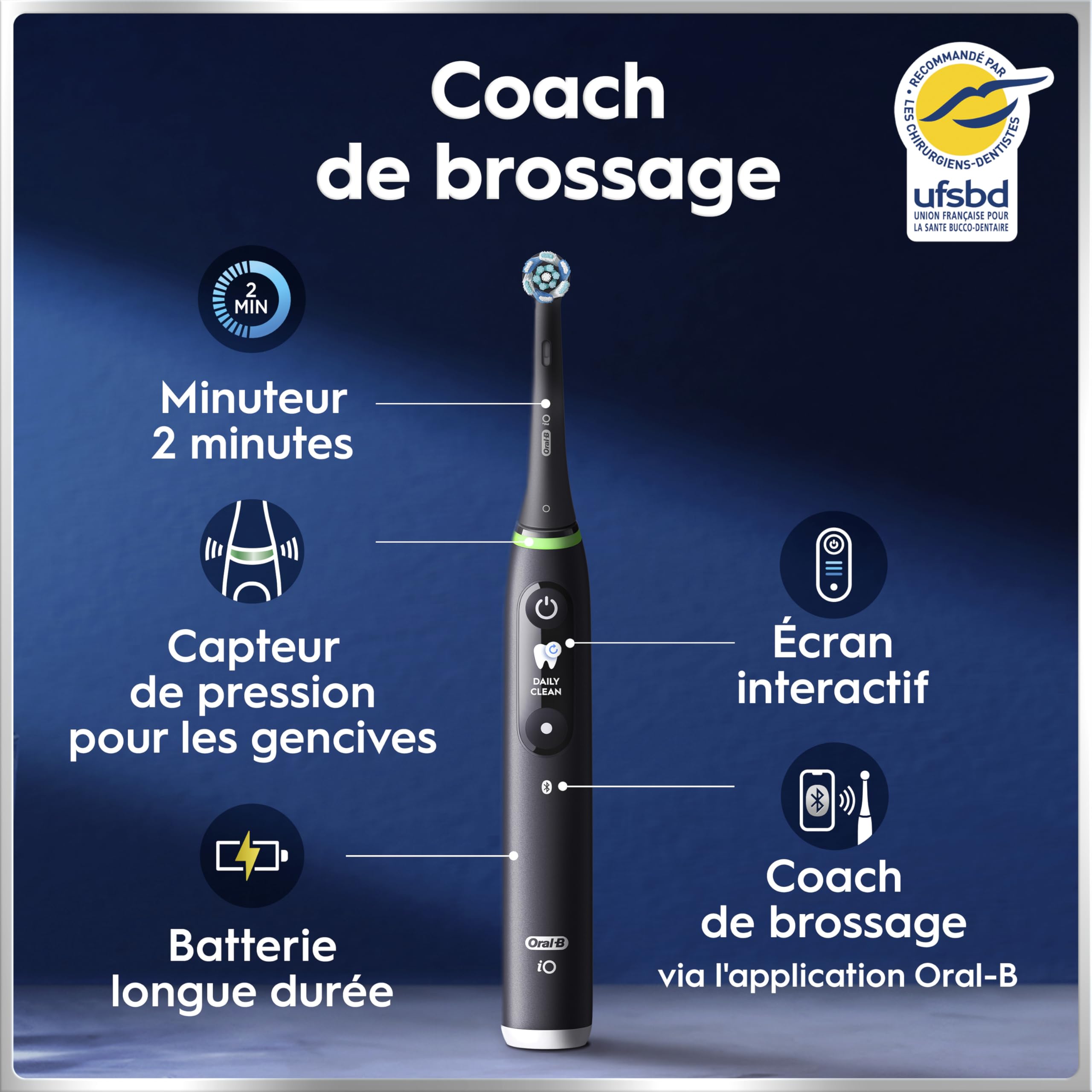 Oral-B Brosse à Dents Electrique iO 6, 3 Brossettes de Rechange, Noire – 5 Modes de Brossage dont Blancheur et Soin des Gencives, Capteur de Pression, Batterie Rechargeable, Etui, en Carton
