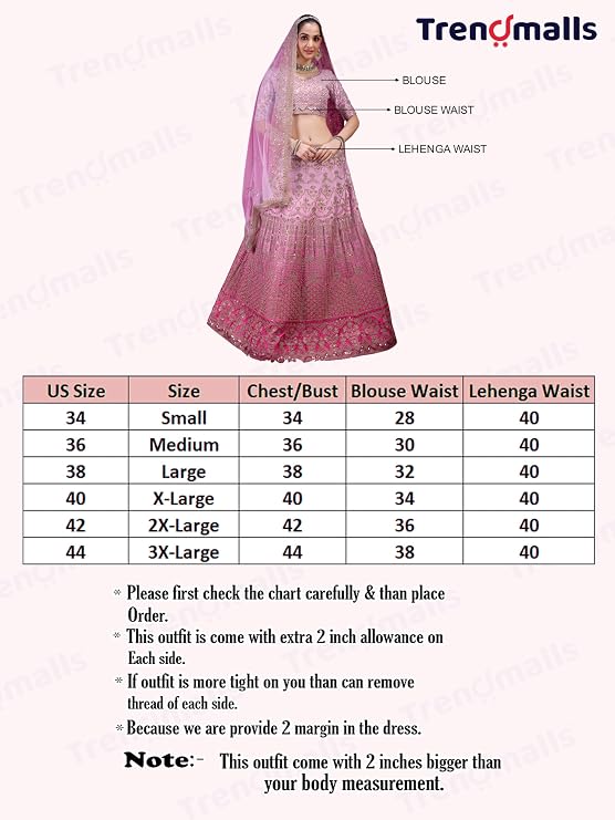 TRENDMALLS Women's Satin Embroidery Sequence work Lehenga Choli with Dupatta Ready To Wear