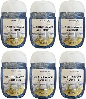 Bath and Body Works Classic and Seasonal Scents Pocketbac Hand Gel - Pack of 6-1 oz each (Marine Waves and Citrus)