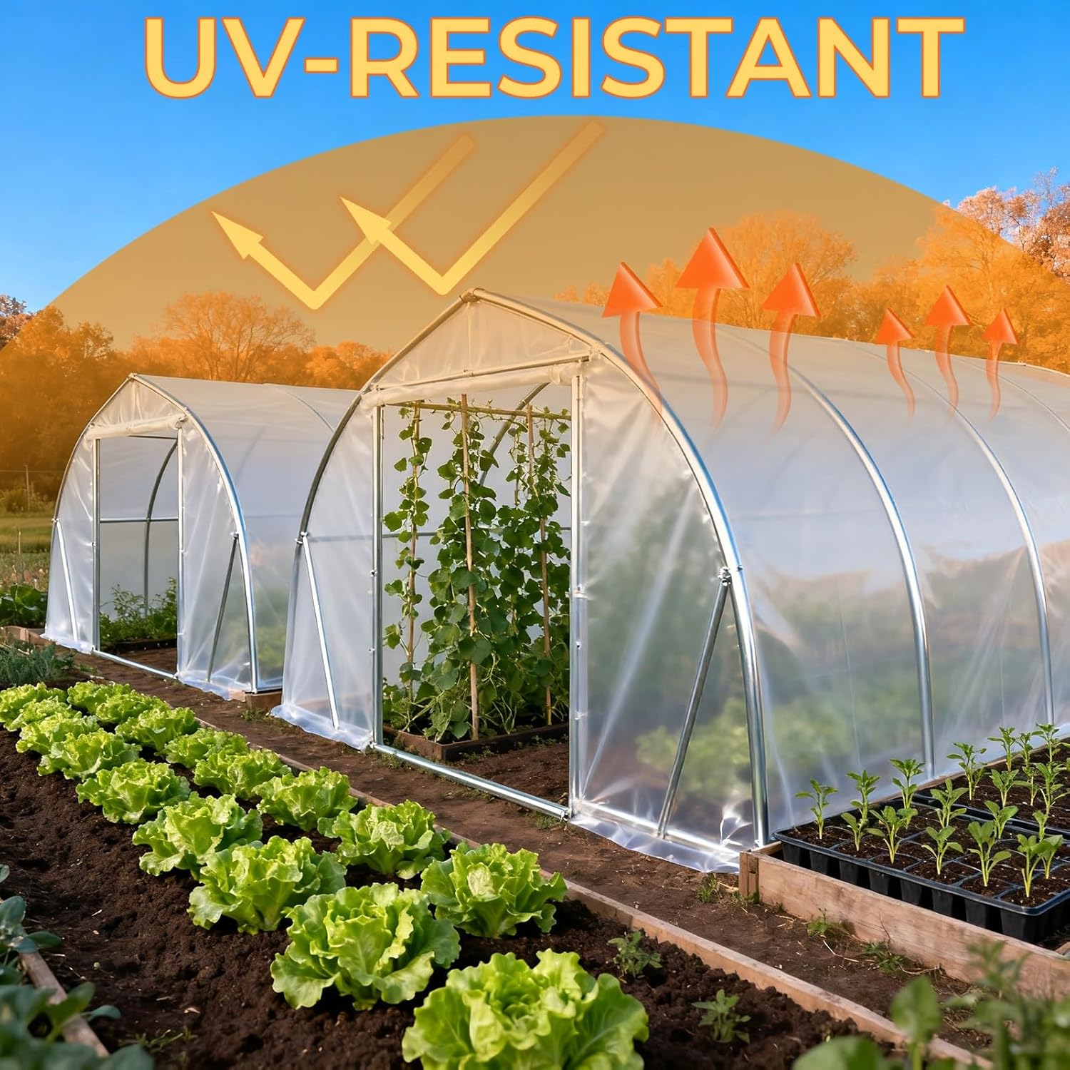 Pumtus 10 x 26 FT Greenhouse Plastic Sheeting, 6 Mil UV Resistant Clear Polyethylene Film, Heavy Duty Anti Drip Frost Wind Dust Resistant Protect Cover, Hoop House Film for Farm Garden Agriculture