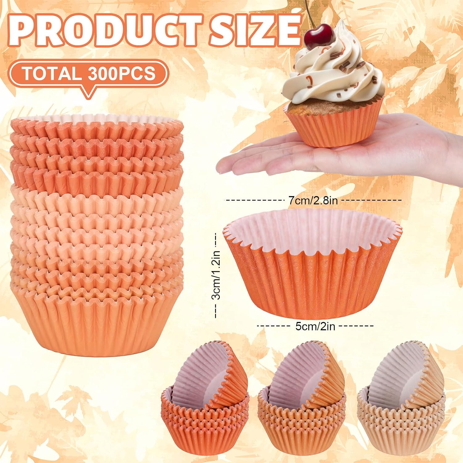 300Pcs Terracotta Cupcake Liners Fall Colors Baking Cups Autumn — view 2