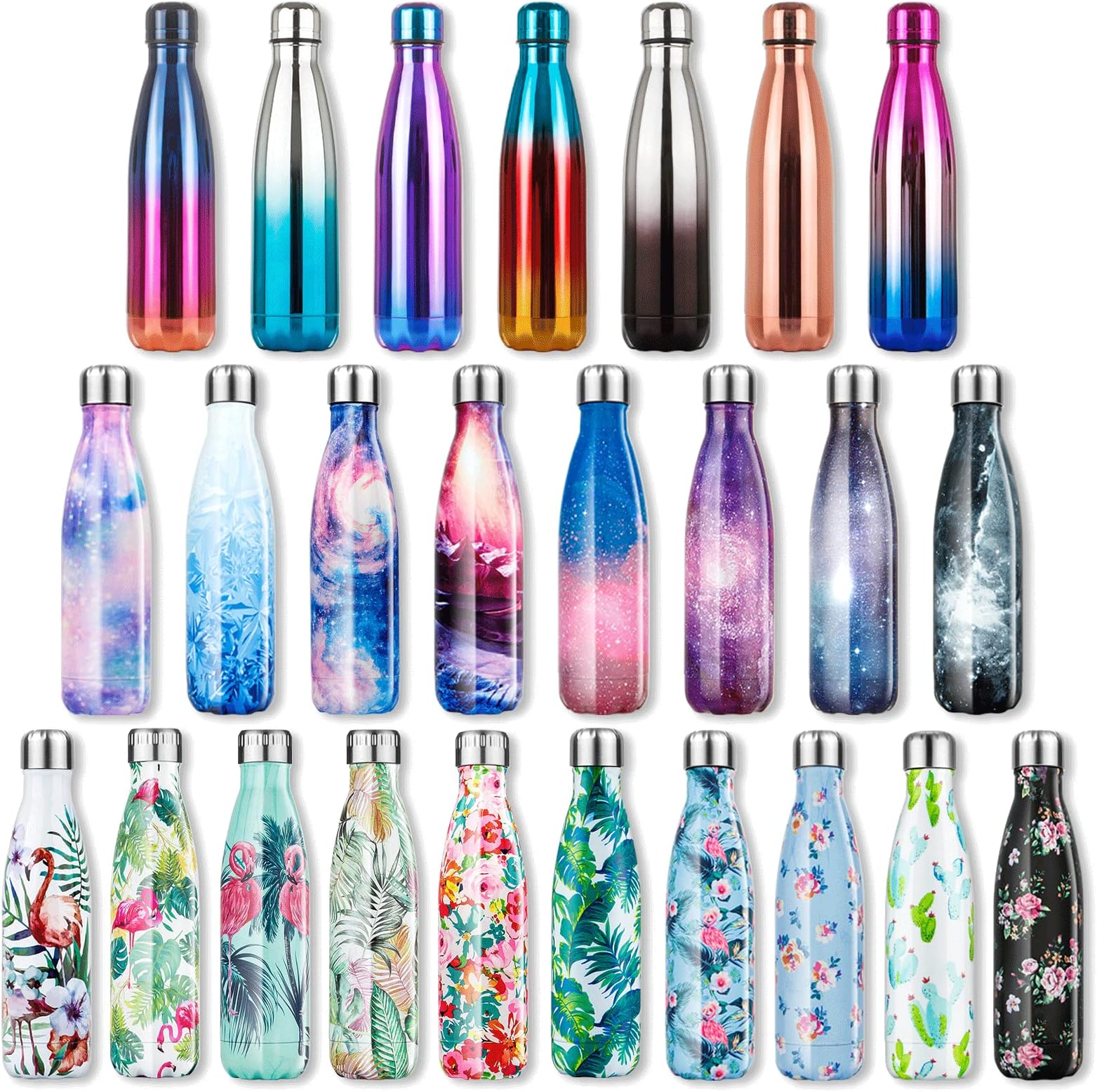 Lalafancy 500ml Stainless Steel Vacuum Flask Water Bottle, Ultimate Insulated Colorful Double Walled Drinks Flasks Bottles Sports - Keep 12 Hours Hot & 24 Hours Cold - BPA Free - Black Flowers