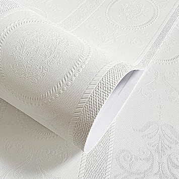 JiffDiff Wallpaper Peel and Stick Textured,3D Embossed Wall Paper Stick on Wallpaper Modern Waterproof Self Adhesive Contact Paper17.3" x 200",White