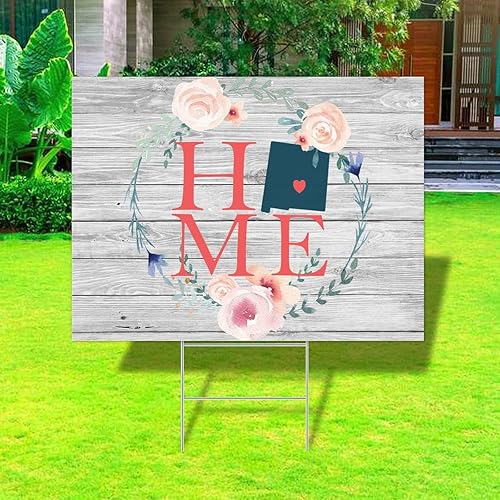 Yard Sign New Mexico H Sign Wreath Home State Signs Heavy Duty Rust 2-Sided MADE IN USA 18x24 Inch Indoor Or Outdoor Use Xmas Pathway Walkway Lawn