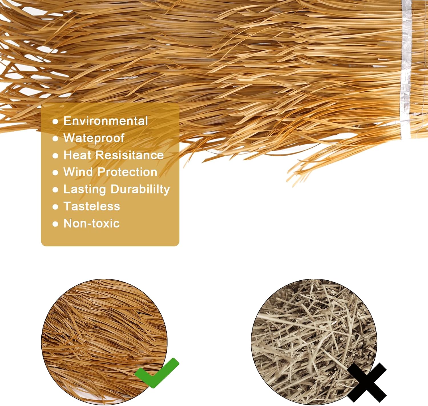 Synthetic Mexican Straw Roof Thatch – Tiki Straw Roof Tiki Bar Hut Grass Duck Boat Blinds Runner Rolls Palapa Thatch Roofing for Garden Patio Umbrella Covers Fence Party Decoration