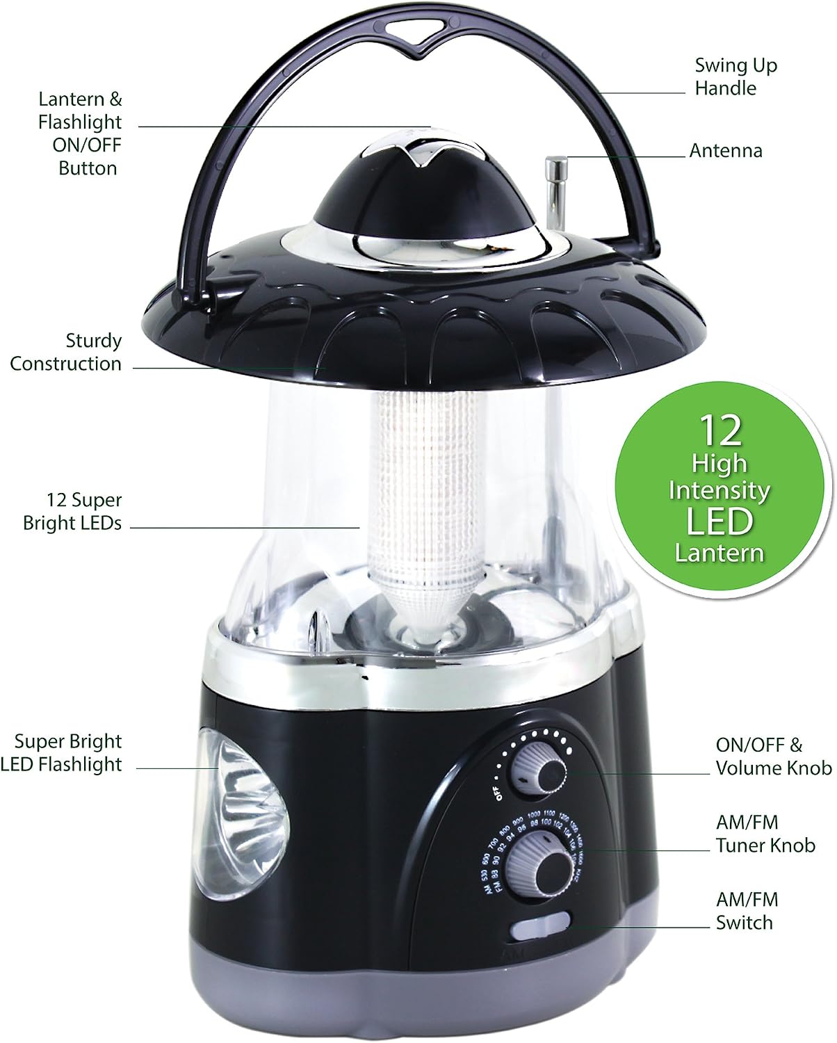 Northpoint Multifunctional Radio Camping Lantern, Battery Powered, LED Lantern, Tent Light, Perfect Lantern Flashlight for Hurricane, Emergency, Survival Kits, Hiking, Fishing, Home Decor.
