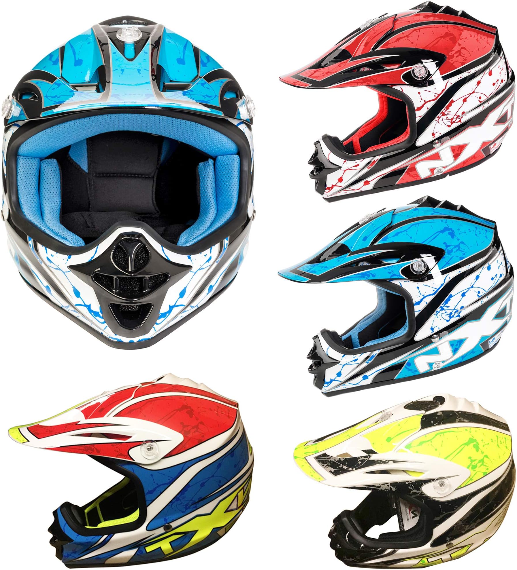 Kids Motorbike Helmets Motorcycle Scooter MX Helmet Off Road Racing Junior Childern Full Face Protection - 4 Different Color - Blue XXXS (49-50 cm)