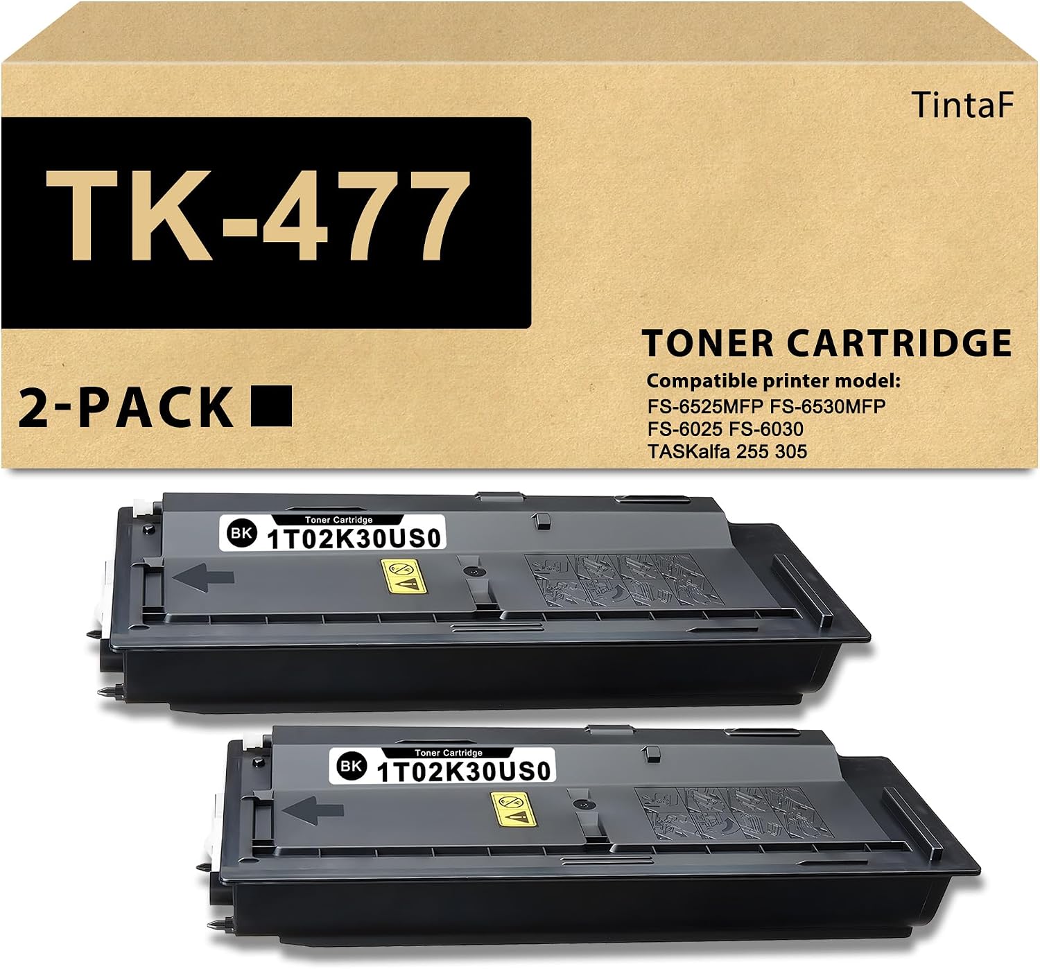 TintaF Compatible TK-477 TK477 Black Toner Cartridge 2-Pack 1T02K30US0 Replacement for Kyocera TK-477 TK477 Toner Cartridge for FS-6525MFP FS-6530MFP TASKalfa 255 and TASKalfa 305 Printer