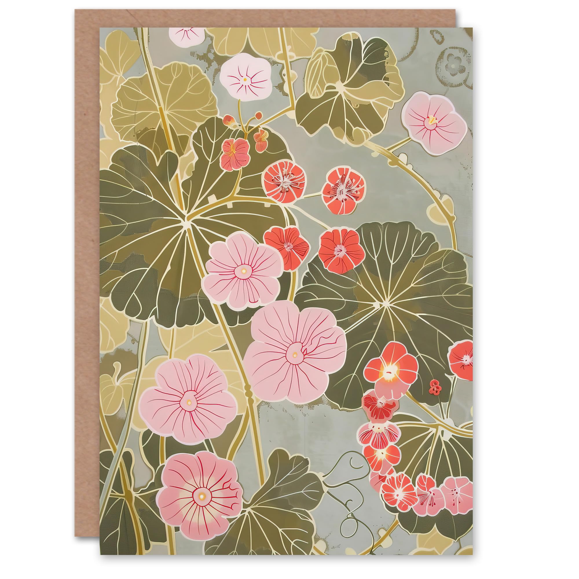 Artery8 Greeting Card Pink Geranium Flowers Artwork Pastel Foliage For Her Woman Birthday Card