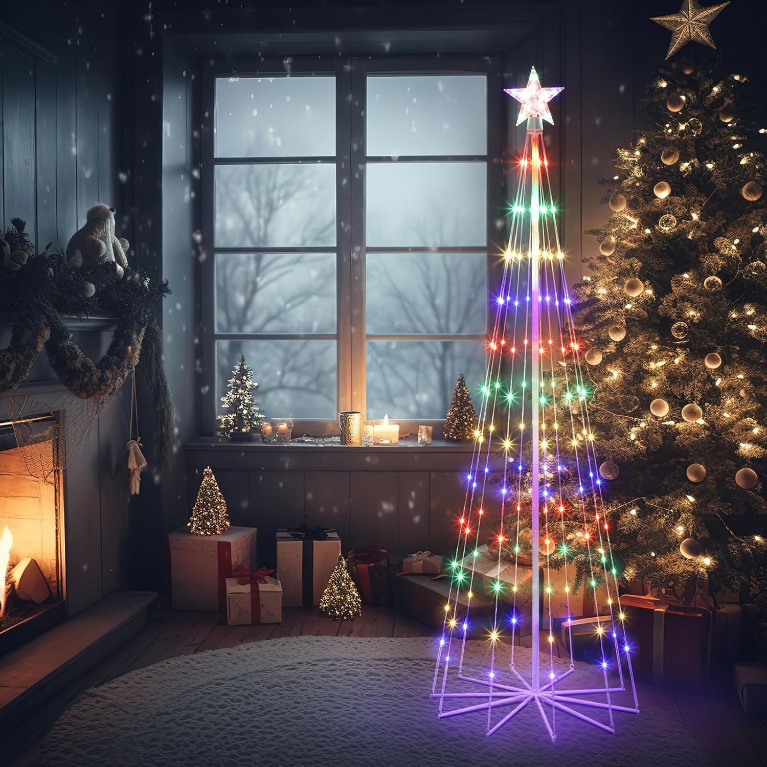 6' LED Animated Outdoor Christmas Tree, Multicolor Lightshow Lighted Cone Wire Tree with Topper Star, Christmas Outdoor Decorations Artificial Lighted Tree for Indoor Yard Patio - Image 5