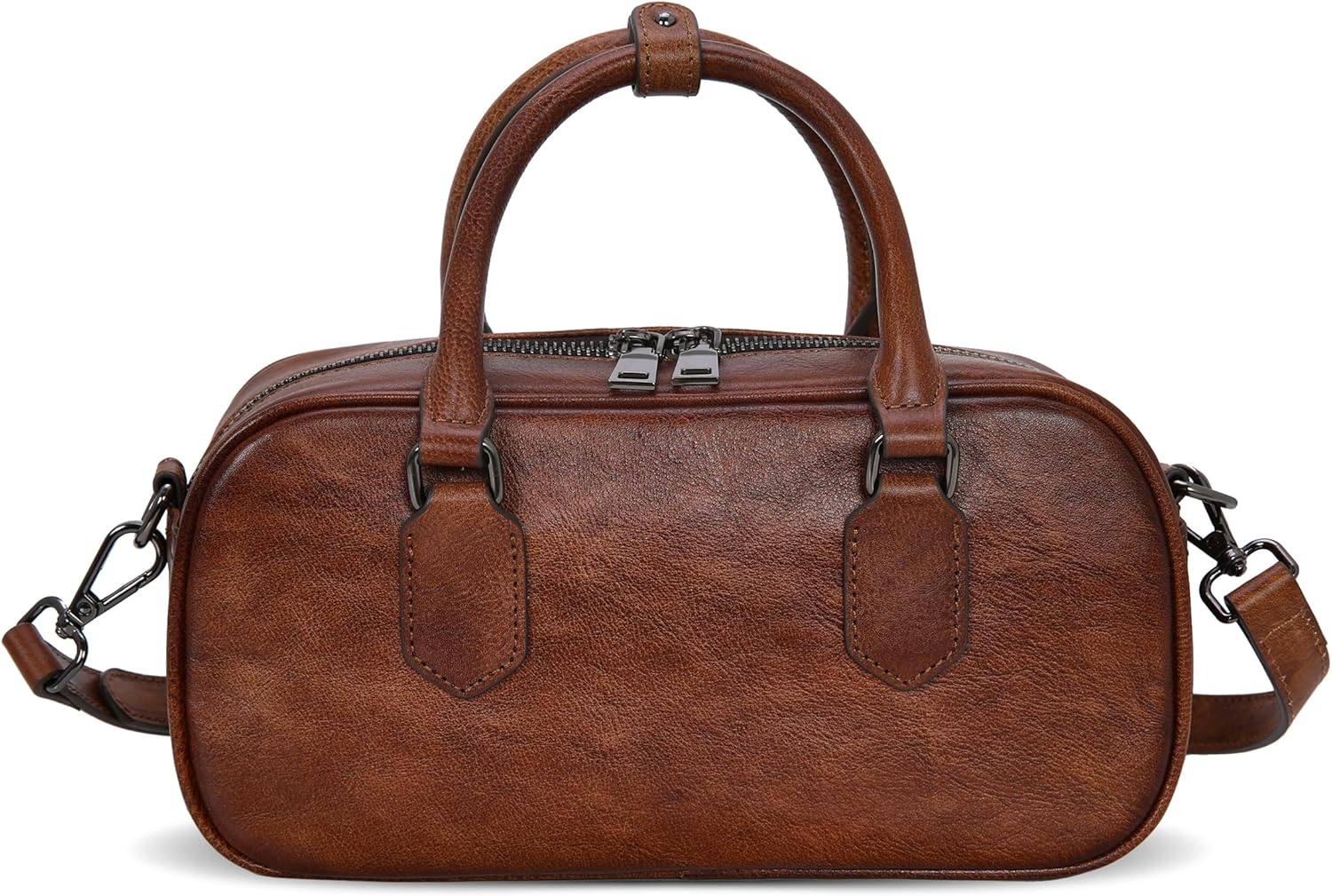 HESHE Genuine Leather Crossbody Bags for Women, Top Handle Purses Barrel Satchel Handbags with Adjustable Shoulder Strap - Image 9