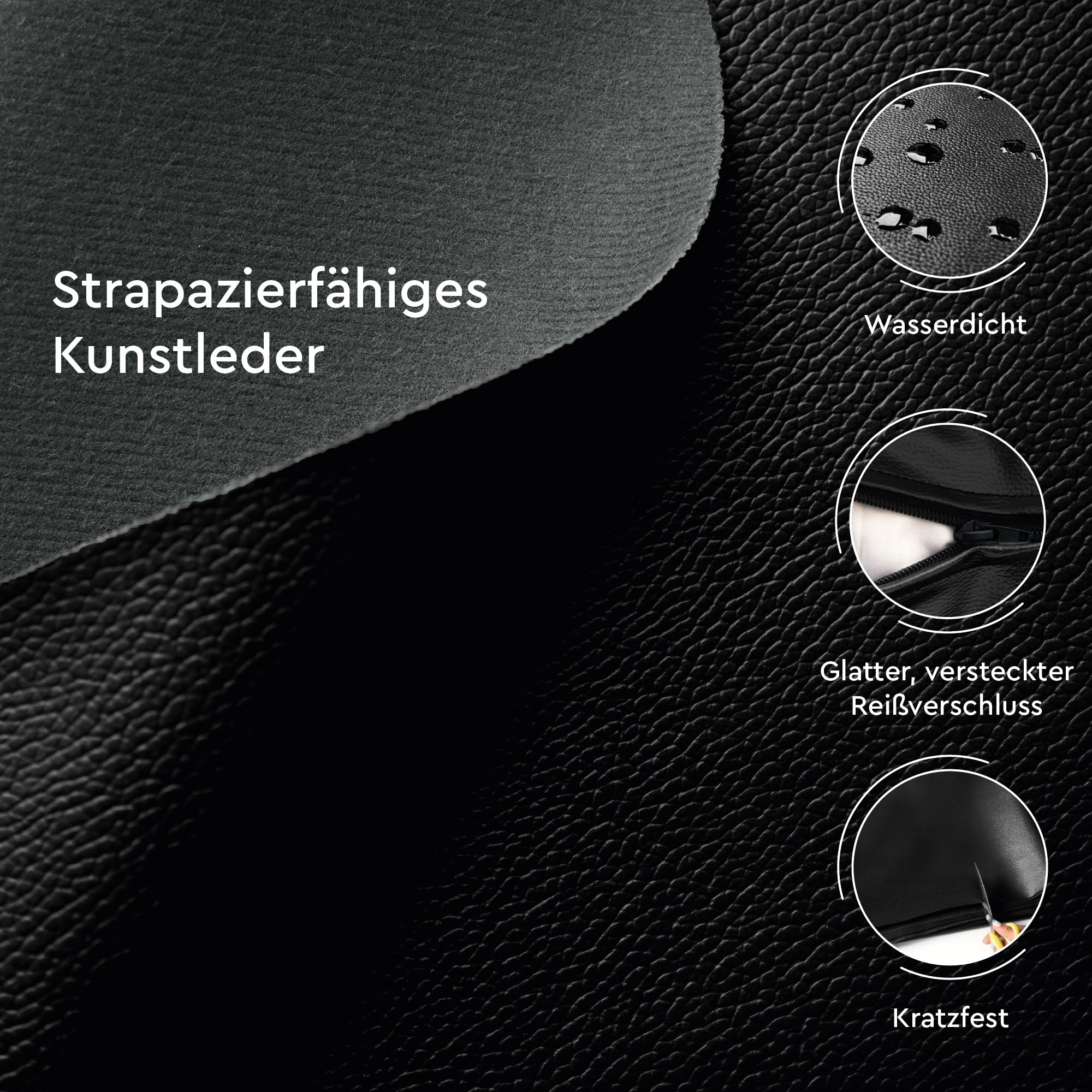 Encasa XO Housse de Coussin Similicuir, sans Insert 24"x24" Noir | Similicuir épais résistant à l'eau | Style ferme moderne, facile à nettoyer | Fermeture invisible | Lot de 2