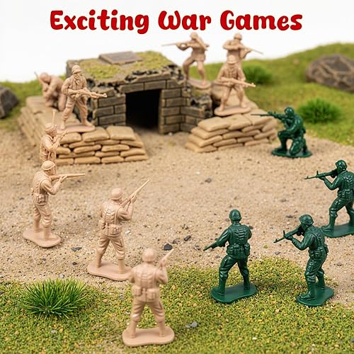 Miniatura 6 de Shindel Juego de 100 soldados de juguete del ejército para hombres, figuras de plástico verde y amarillo con 10 poses para niños y niñas de 3 a 12