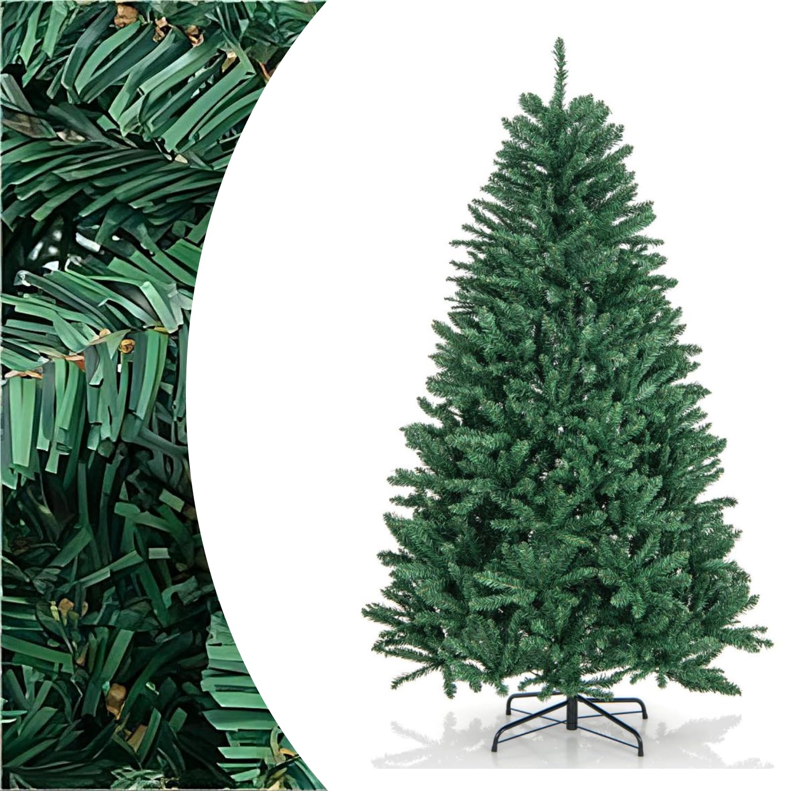 SPOTRAVEL 6FT/7.5FT Artificial Xmas Tree, Hinged Fake Xmas Tree with 1355/2254 PVC Branch Tips & Foldable Metal Stand, Seasonal Decoration Tree for Home Office Party Festival (7.5FT)