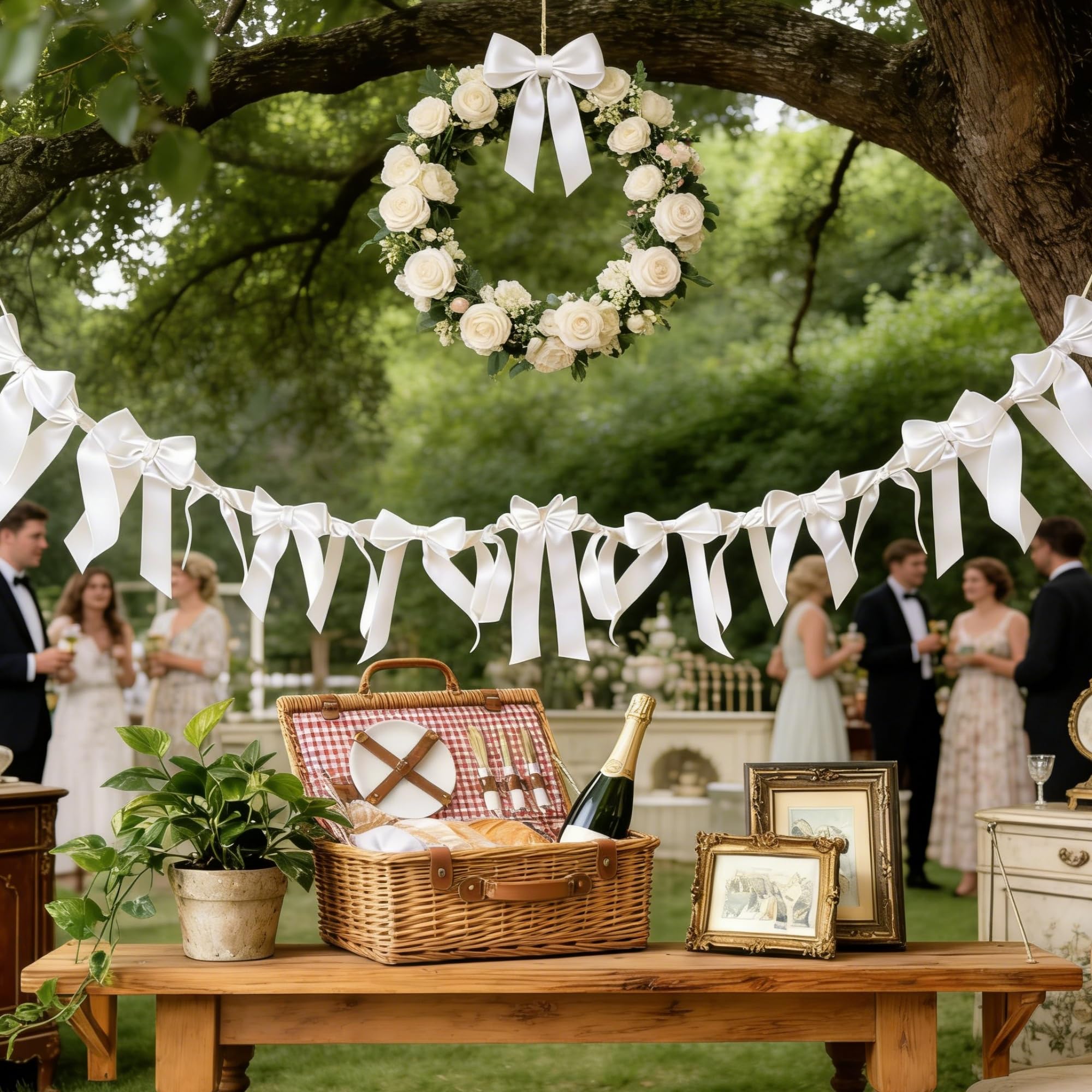 Christmas White Velvet Bow Garland, 12PCS 5x10 Inch Pre-Made Velvet Bows, 6.56FT Long Christmas Garland with Bows for Christmas Tree, Wreath, Mantle, Holiday Party Home Decorations
