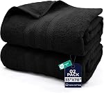 DAN RIVER Draps de bain Jumbo de luxe 2 Pièce – 550 GSM (35x70 Pouces) 100% Ensemble de serviettes de bain très absorbantes et rapidement sèches en coton – Serviettes de bain super doux, Hôtel, Spa, Noir