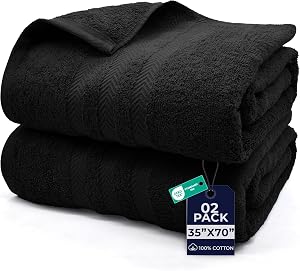 DAN RIVER Luxury Jumbo Bath Sheets 2 Piece – 550 GSM (35x70 Inches) 100% Cotton Highly Absorbent and Quick Dry Bath Towel Set – Super Soft Towels for Bathroom, Hotel, Spa, Black
