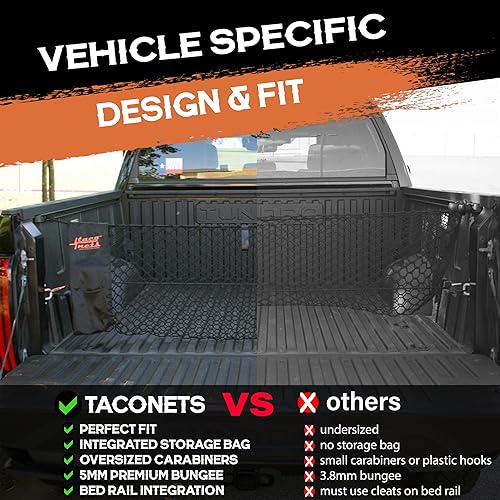 Vista 45 de Red de carga de sobre para GMC Sierra y Chevy Silverado – Se adapta a 2013-2025 – Bungee mejorado de 0.197 in – Bolsa de almacenamiento integrada