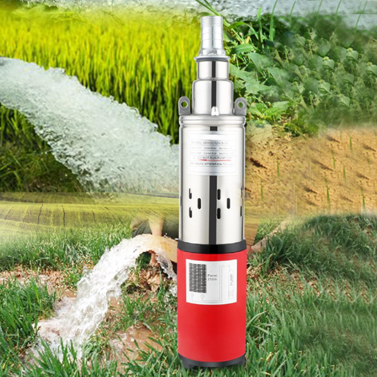 Bomba de Agua Solar de 300W, Bomba Sumergible de CC Solar 2 Pulgadas DC 36V/48V/60V Bomba Sumergible de Acero Inoxidable para pozos de Pozo, Ganado, depósito de Agua