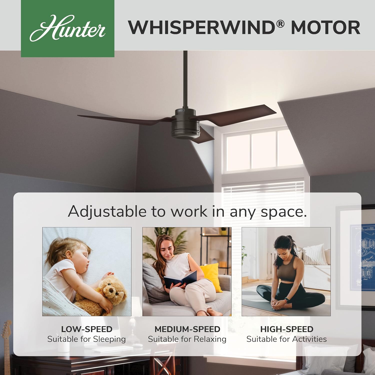 Hunter 52 inch Outdoor or Indoor Ceiling Fan No Light - Ceiling Fan without Light, For Patio, Porch, Garage, or Living Room, Standard Mount, 3 Blades, Wall Control - Cabo Frio 50258, New Bronze