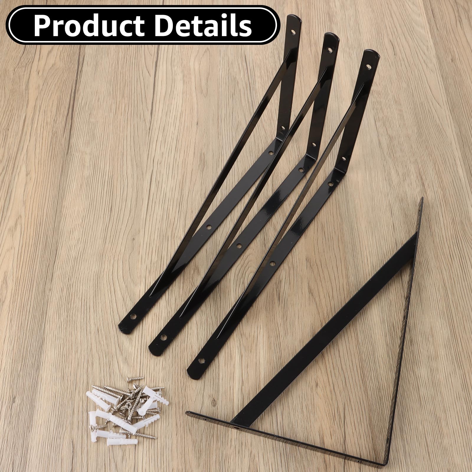 12 soportes para estanterías de 190 x 300 mm, color negro de metal, ángulo de carga pesada para montaje en pared, mesa plegable para montaje en pared, banco de trabajo, estantería de