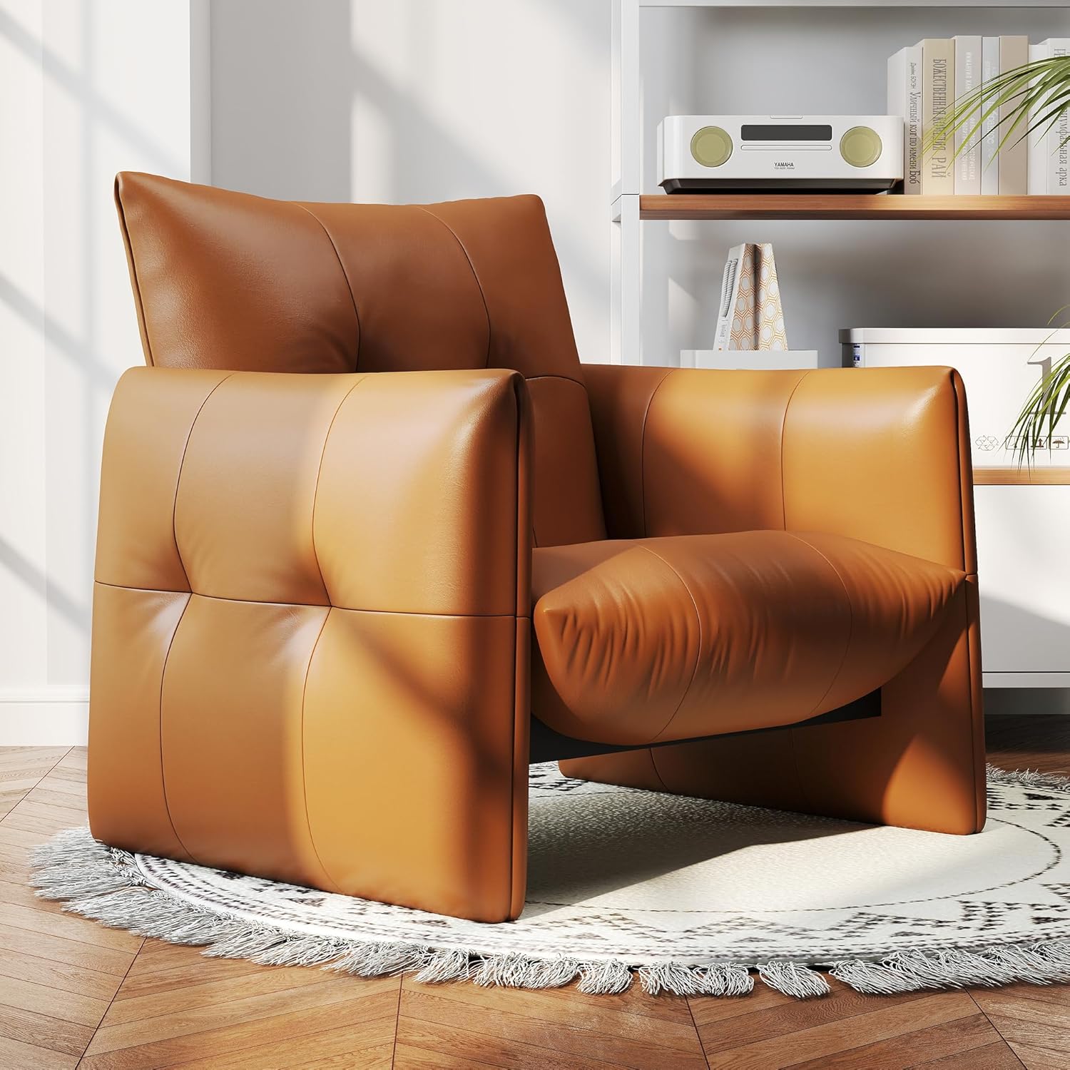 33.85" W Modern Faux Leather Single Sofa Chair, Lounge Armchair with High-Density Foam and Solid Wood Frame for Living Room, Bedroom, or Study, Orange