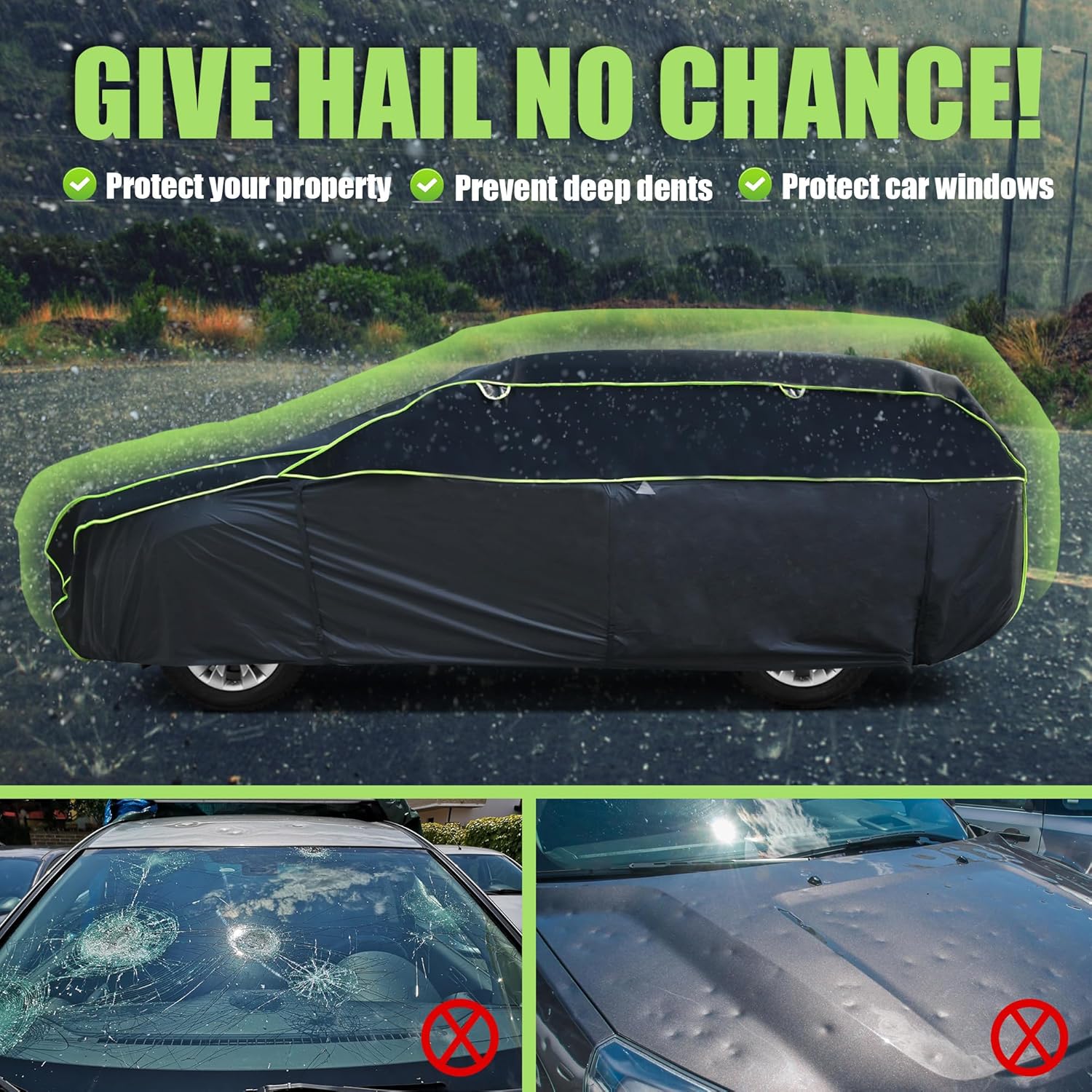Hail Protector SUV Car Cover, Anti Hail Thickened Multi-Layered EVA Car Cover Waterproof All Weather Protection with Car Sun Visor, Outdoor Hail Protection Cover, Fit SUV Jeep-Length 192-201 Inch.