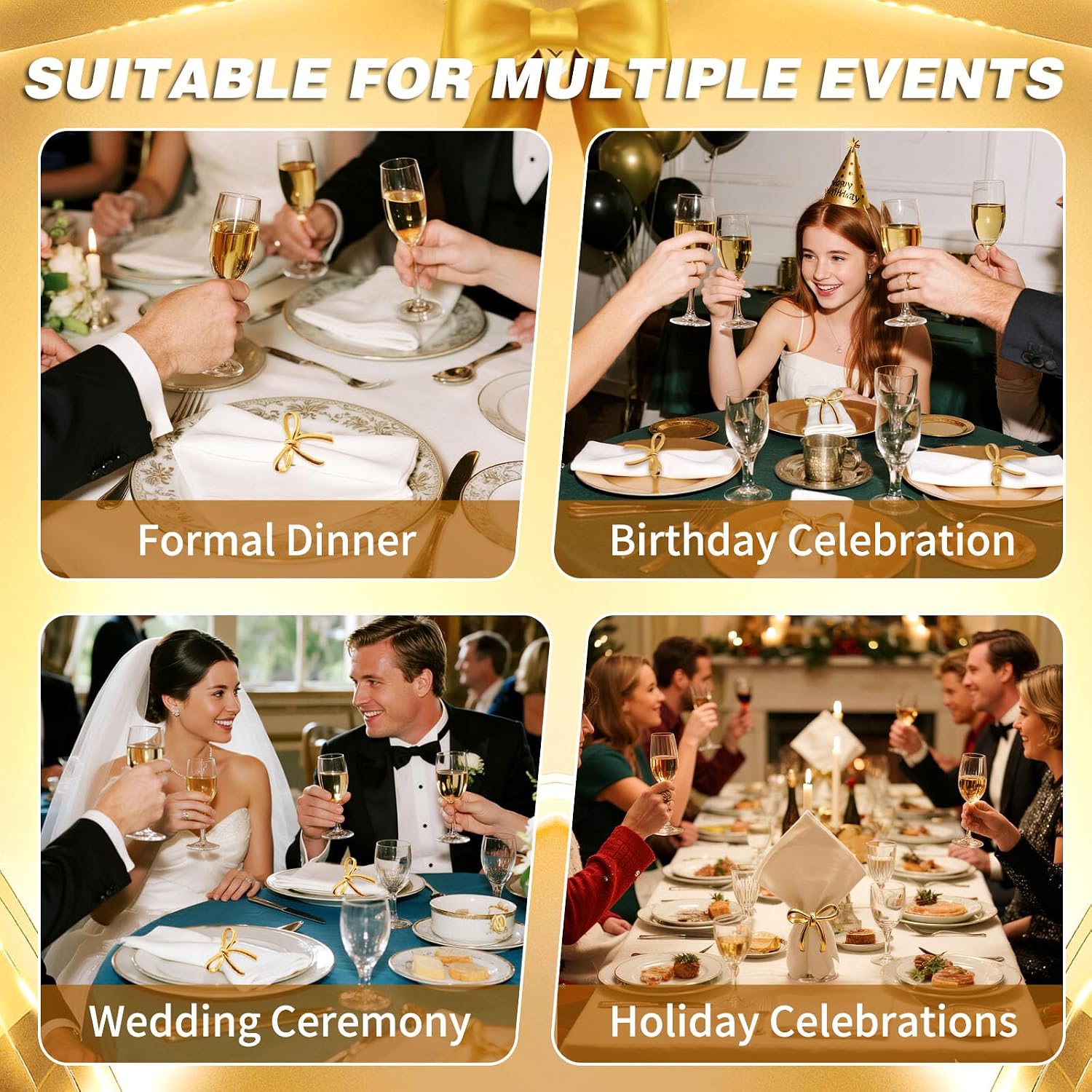 30 Pcs Gold Bow Napkin Rings, Metal Butterfly Napkin Holders Elegant Ring Holders for Dinner Wedding Party Banquet Table Decorations