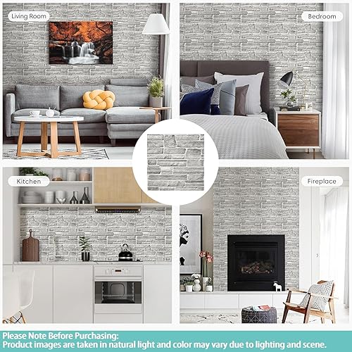 Miniatura 7 de Commomy Azulejos de pared 3D para despegar y pegar piedra de roca para salpicaduras 10 hojas de 118 x 118 pulgadas azulejos de piedra sintética para