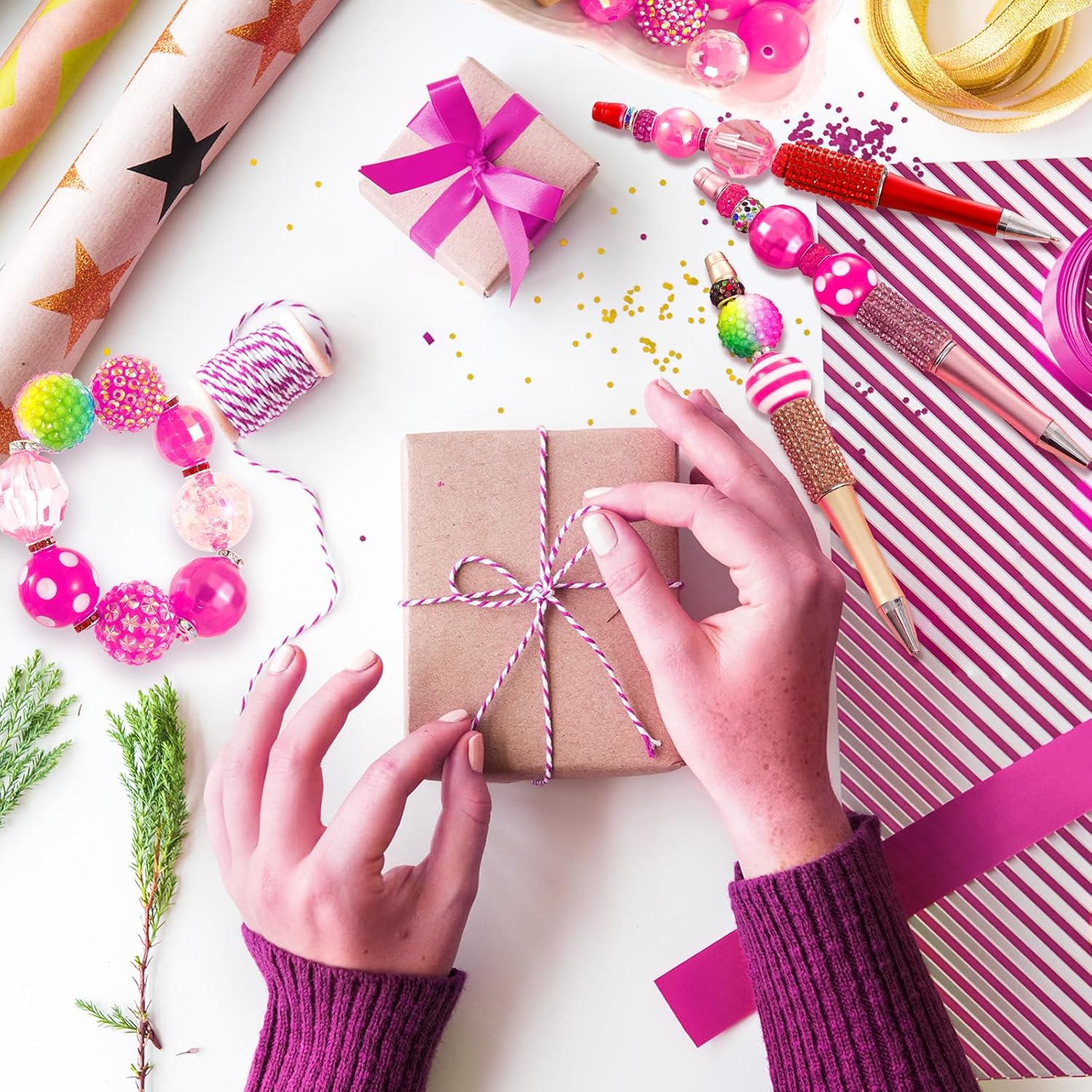 28 Pcs Chunky Bubblegum Beads and 84 Pcs Large Hole Spacer Bead, 16/17/20mm Focal Bead for Beadable Pens, Large Beads for Jewelry Making Keychain - Image 7