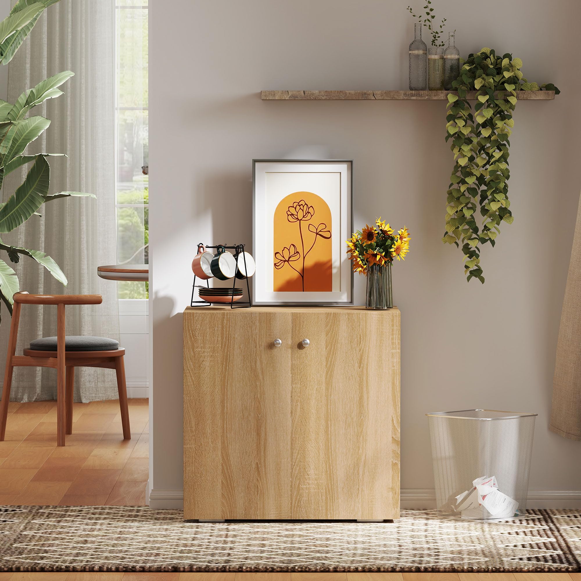 HOMCOM Mobiletto Multiuso a 2 Ante per Soggiorno o Ufficio 70x39x70cm | in Legno, Maniglie in Alluminio