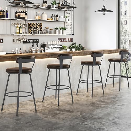 Miniatura 3 de Bar Stools Set of 2-Swivel Counter Height Bar Stools 30 inch Counter Stools PU Leather Bar Chair with Padded Back,Metal Footrest for Kitchen Dining