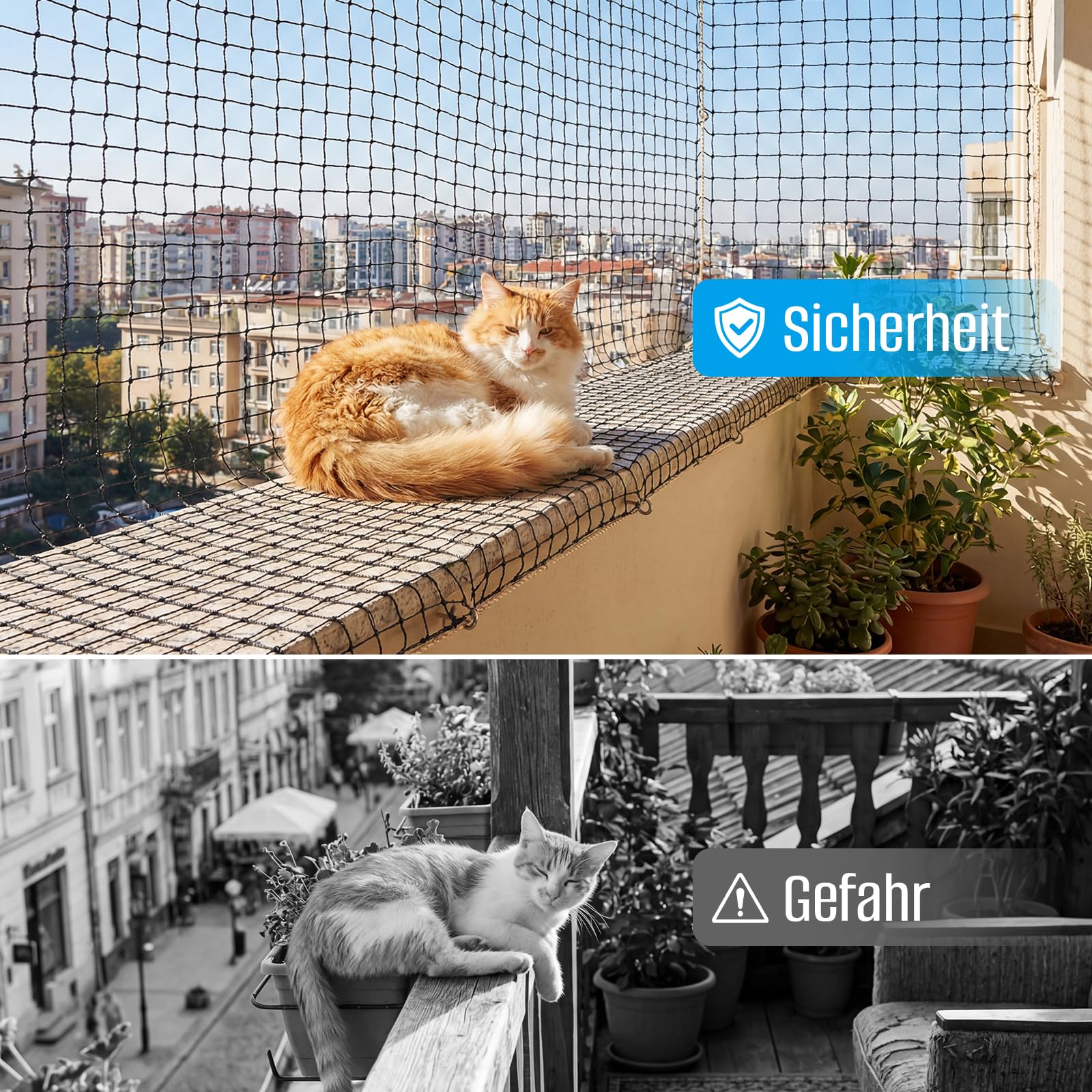 Red para gatos para balcón, red para gatos, malla de alambre reforzada, 6 x 3 m/8 x 3 m, rejilla para gatos, balcón, protección contra mordeduras y desgarros, red de protección para gatos, para