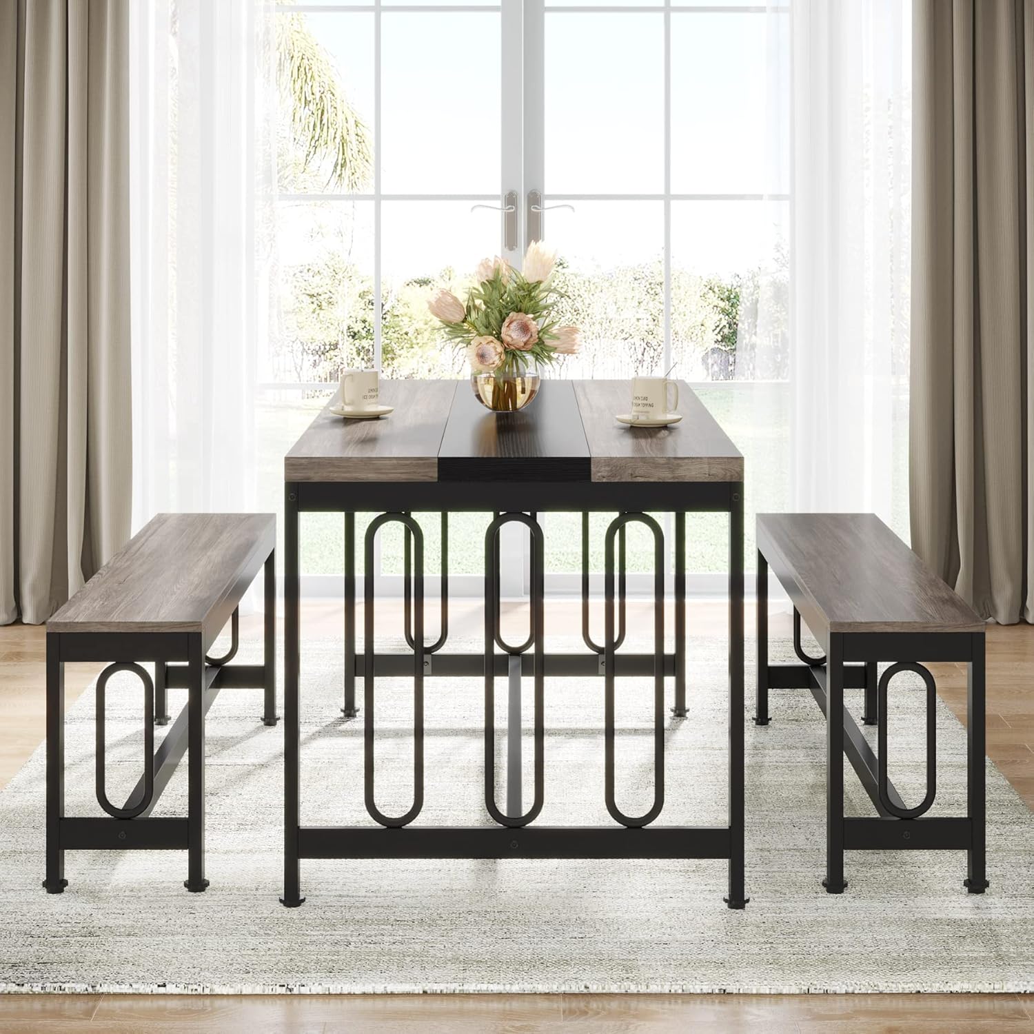 Tribesigns ダイニングテーブルセット 4人用 3点セット 食卓 テーブル  