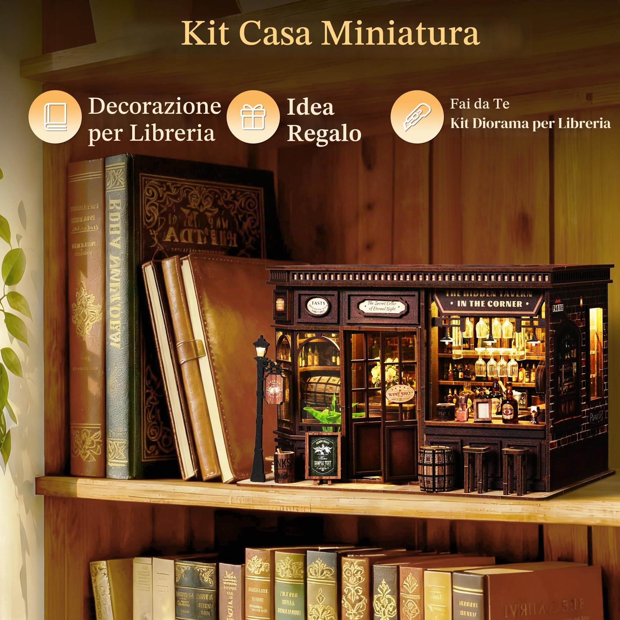 MAKEASY Book Nook Kit - Kit Casa in Miniatura Fai-da-Te per Adulti e Adolescenti, Puzzle 3D in Legno Inserto Decorativo per Libreria, Kit Modellino Tiny House Booknook, Regali Creativi per Famiglia e