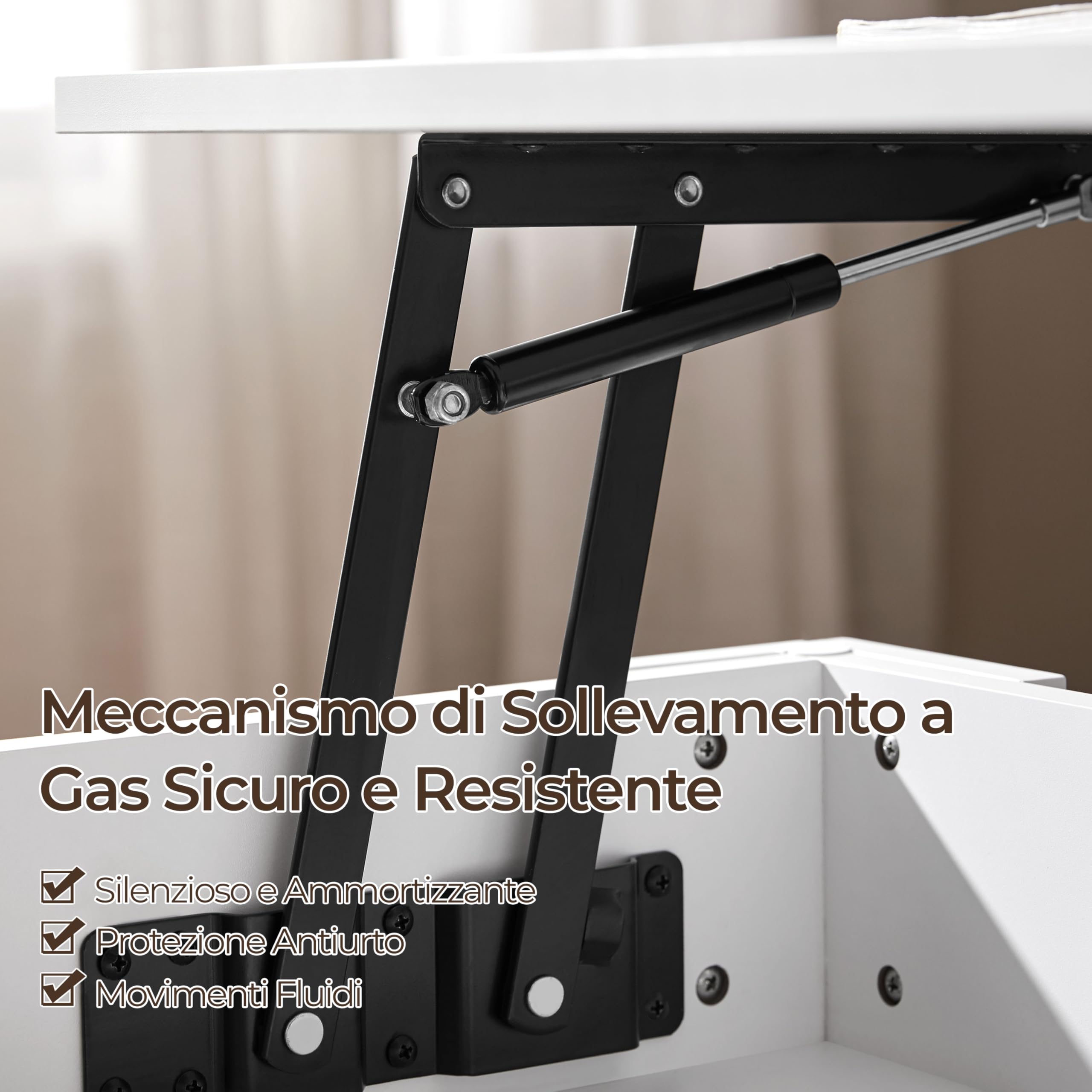 Yaheetech Tavolino da Caffè sollevabile Tavolo Moderno Elevabile da Salotto Divano Caffè con Ripiano Inferiore 98 x 50 x 42-56 cm Bianco