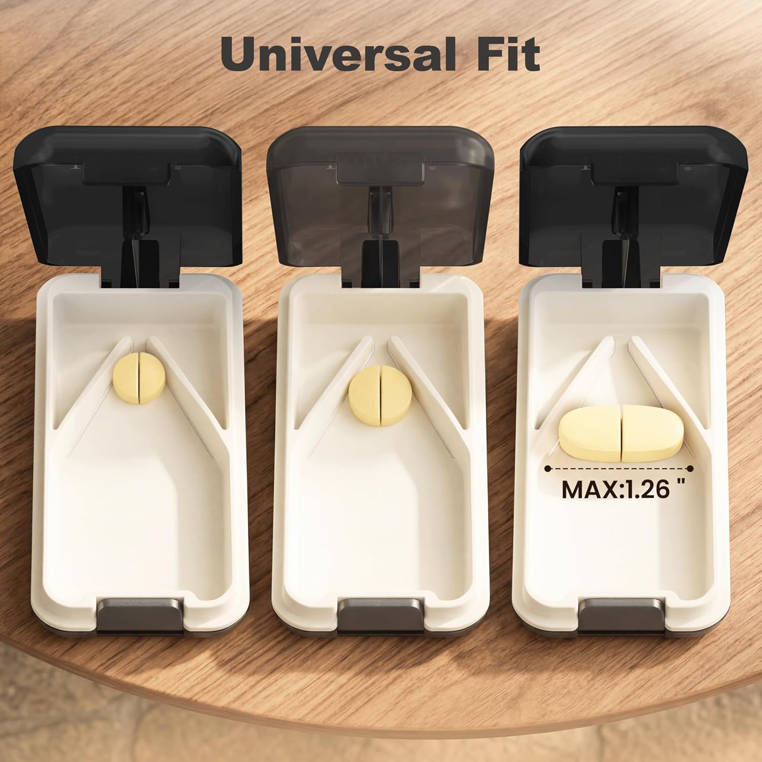 Fullicon Secure Precise Pill Cutter for Small Pills, Safe Tablet Slicer for Large Tiny Pills, Easy to Clean Coupe Pillule Portable Travel (Black)