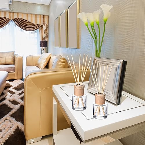 Miniatura 5 de Roshtia Juego de 8 botellas difusoras de varillas vacías recargables con fragancias de vidrio con tapas de madera, palitos de ratán, tarros redondos